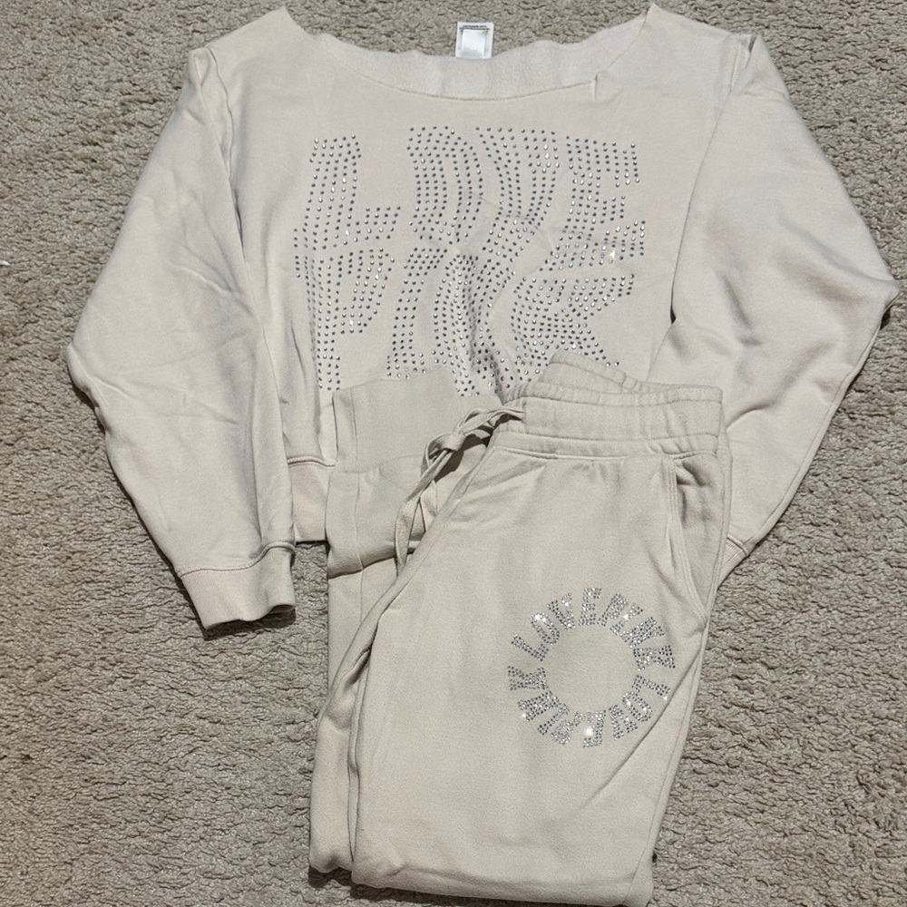 PINK Victoria's Secret Cream Top with Rhinestones